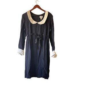 Vintage‎ 80s Gothic peasant Black Dress with Peter Pan Collar Bows size medium